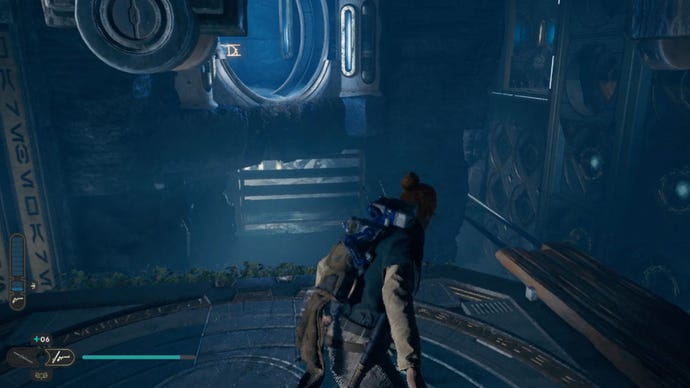 Using the block as a platform in the Star Wars Jedi: Survivor Chamber of Clarity.