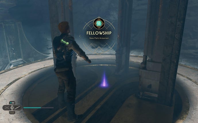 Cal approaches and picks up a collectible item on Koboh in Jedi: Survivor.