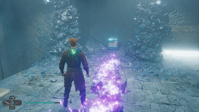 Cal approaches and picks up a collectible item on Koboh in Jedi: Survivor.