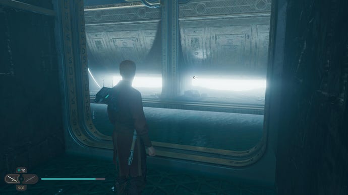 Cal approaches and picks up a collectible item on Koboh in Jedi: Survivor.