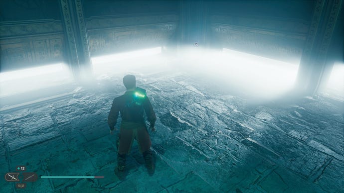 Cal approaches and picks up a collectible item on Koboh in Jedi: Survivor.