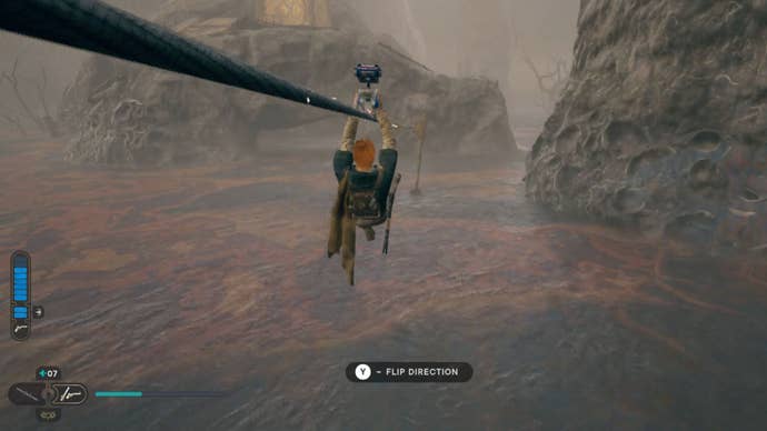 The zip line leading to the entrance of the Star Wars Jedi: Survivor Chamber of Connection.