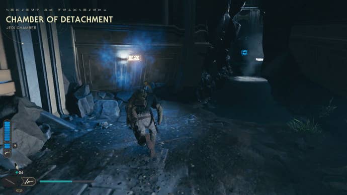 Cal approaches and picks up a collectible item on Koboh in Jedi: Survivor.