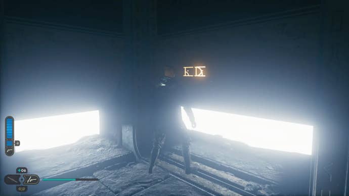 Cal approaches and picks up a collectible item on Koboh in Jedi: Survivor.