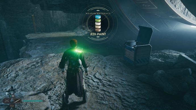 Cal approaches and picks up a collectible item on Koboh in Jedi: Survivor.