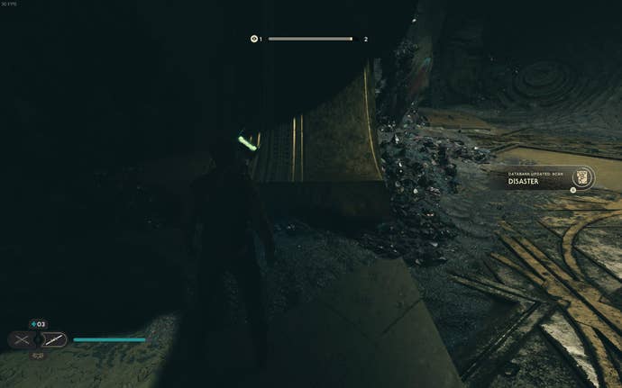 Cal approaches and picks up a collectible item on Koboh in Jedi: Survivor.