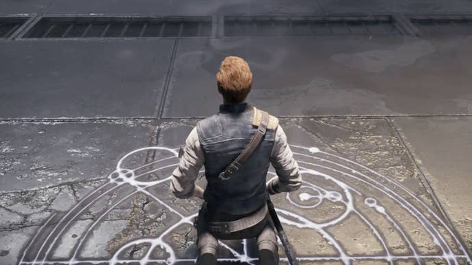 Cal meditates at the Coruscant Rooftops Meditation Point.