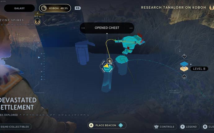 Part of the map of Koboh in Jedi: Survivor.