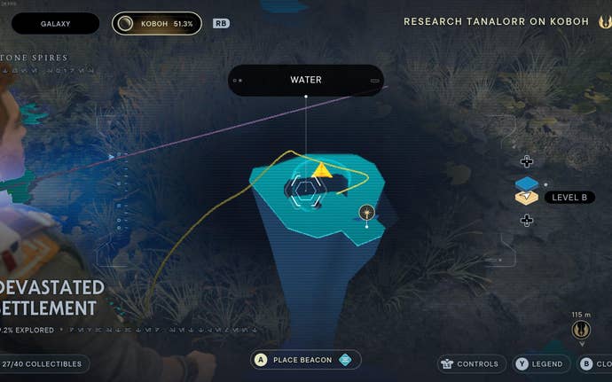 Part of the map of Koboh in Jedi: Survivor.