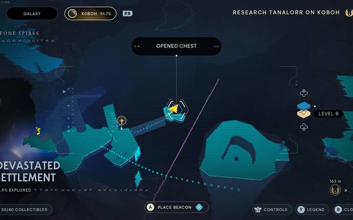 Part of the map of Koboh in Jedi: Survivor.