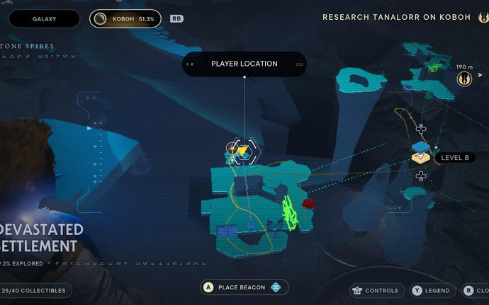 Part of the map of Koboh in Jedi: Survivor.