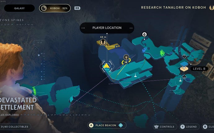 Part of the map of Koboh in Jedi: Survivor.