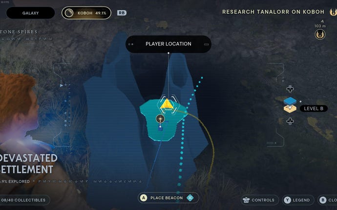 Part of the map of Koboh in Jedi: Survivor.