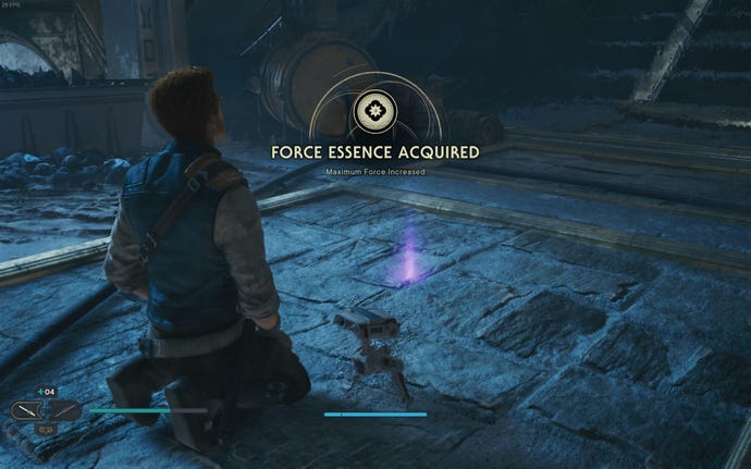 Cal obtains a Force Essence in the Devastated Settlement on Koboh in Jedi: Survivor.