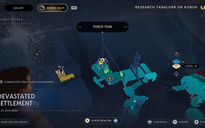 Part of the map of Koboh in Jedi: Survivor.