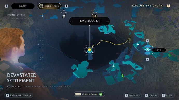 Part of the map of Koboh in Jedi: Survivor.