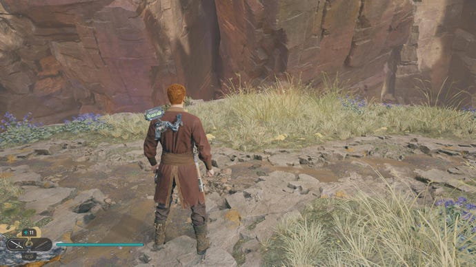 Cal slashes a plant on Koboh in Jedi: Survivor.