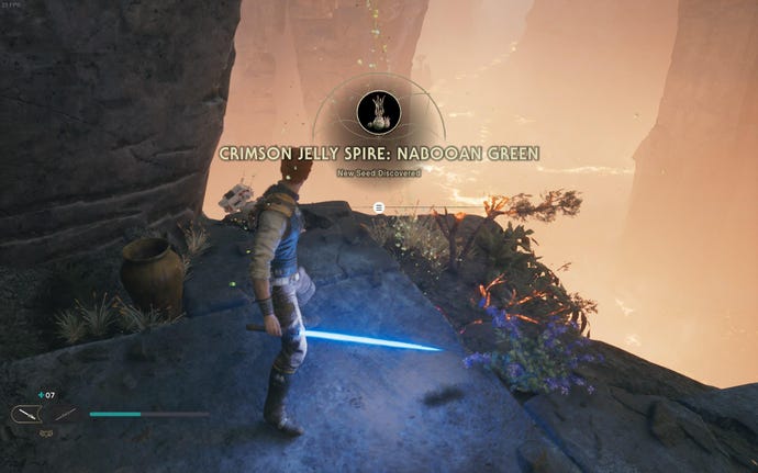 Cal slashes a plant on Koboh in Jedi: Survivor.