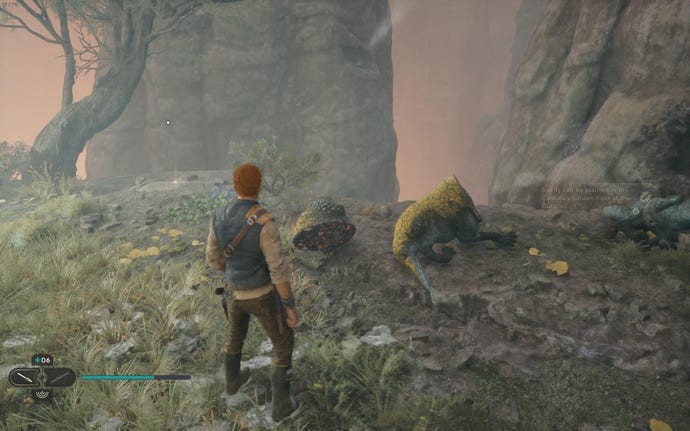 Cal slashes a plant on Koboh in Jedi: Survivor.