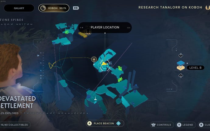 Part of the map of Koboh in Jedi: Survivor.