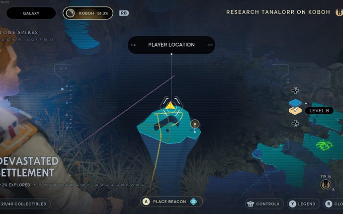 Part of the map of Koboh in Jedi: Survivor.