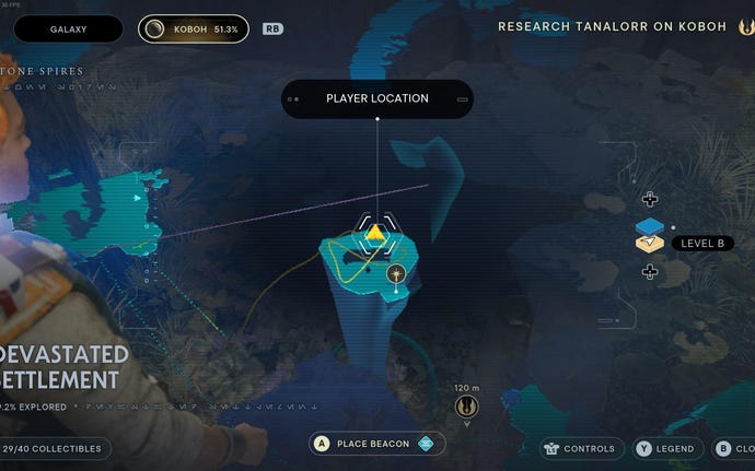 Part of the map of Koboh in Jedi: Survivor.