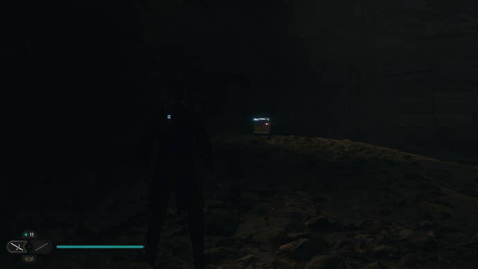 Cal approaches and picks up a collectible item on Koboh in Jedi: Survivor.