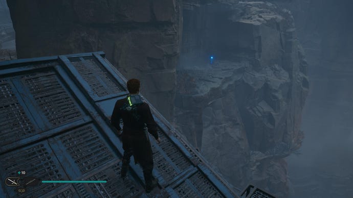 Cal approaches and picks up a collectible item on Koboh in Jedi: Survivor.