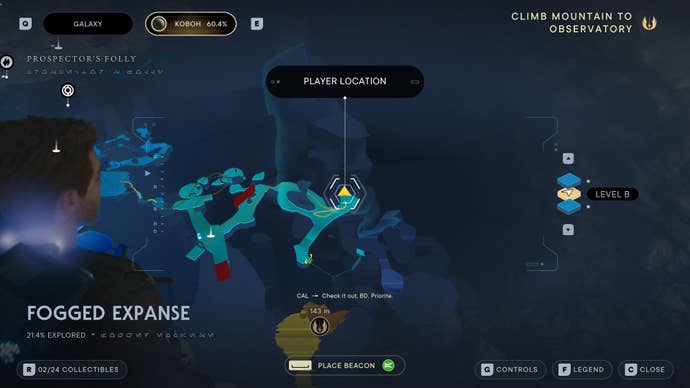 Part of the map of Koboh in Jedi: Survivor.