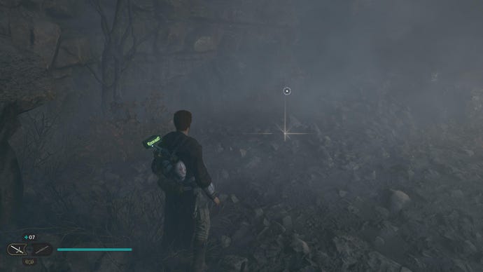 Cal approaches and picks up a collectible item on Koboh in Jedi: Survivor.