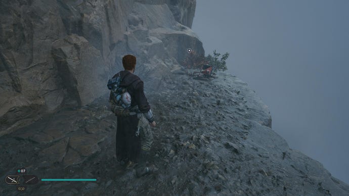 Cal approaches and picks up a collectible item on Koboh in Jedi: Survivor.