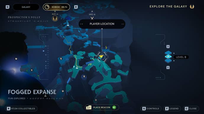 Part of the map of Koboh in Jedi: Survivor.