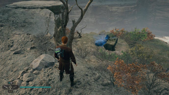 Cal approaches and picks up a collectible item on Koboh in Jedi: Survivor.