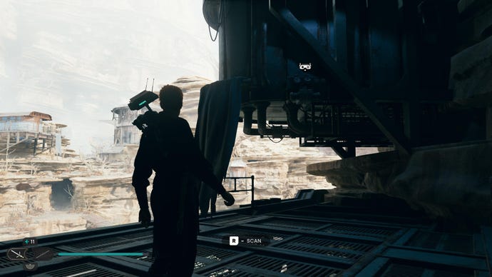 Cal approaches and picks up a collectible item on Koboh in Jedi: Survivor.