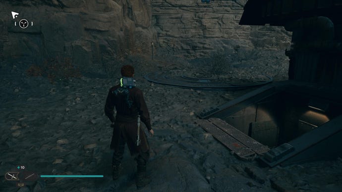 Cal approaches and picks up a collectible item on Koboh in Jedi: Survivor.