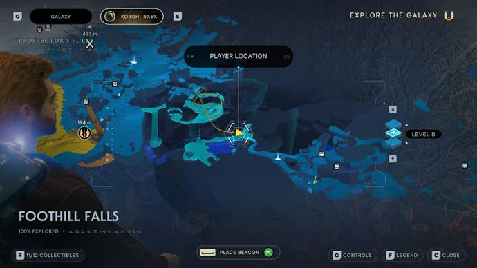 Part of the map of Koboh in Jedi: Survivor.