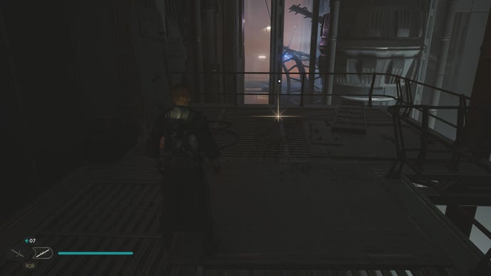 Cal approaches and picks up a collectible on Koboh in Jedi: Survivor.