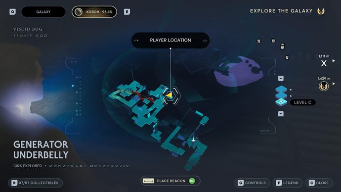 Part of the map of Koboh in Jedi: Survivor.