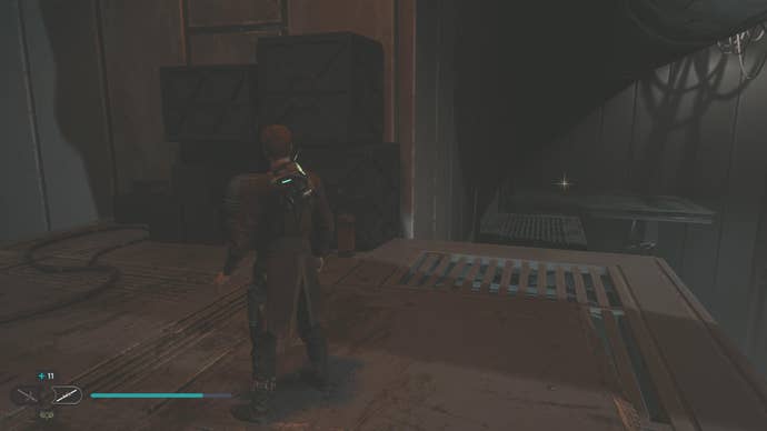 Cal approaches and picks up a collectible on Koboh in Jedi: Survivor.