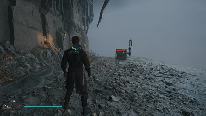 Cal approaches and picks up a collectible item on Koboh in Jedi: Survivor.