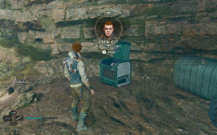 Cal opens up a chest in the Basalt Rift in Jedi: Survivor.