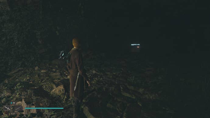 Cal approaches a chest in a cave on Koboh in Jedi: Survivor.