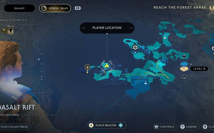 Part of the map of Koboh in Jedi: Survivor.