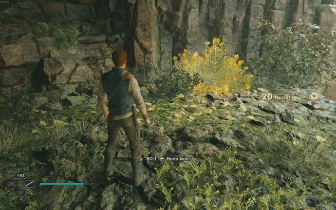 Cal picks up a Priorite Shard in the Basalt Rift in Jedi: Survivor.