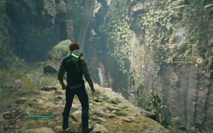 Cal picks up a Priorite Shard in the Basalt Rift in Jedi: Survivor.