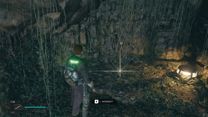 Cal approaches a Priorite Shard in the Basalt Rift in Jedi: Survivor.