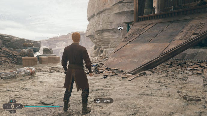 Cal scans a Digger Crawler on Koboh in Jedi: Survivor.