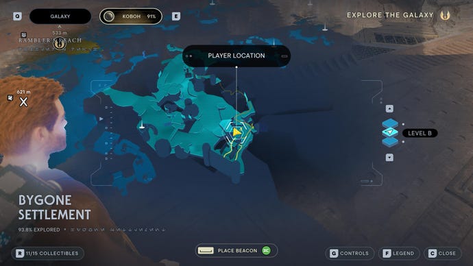 Part of the map of Koboh in Jedi: Survivor.