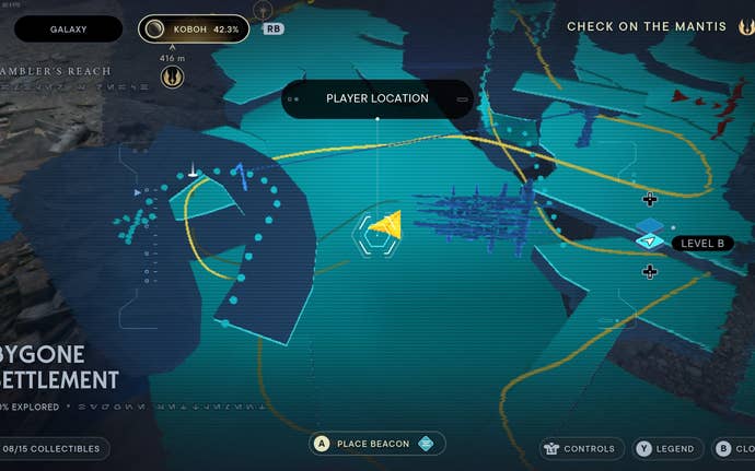 Part of the map of Koboh in Jedi: Survivor.