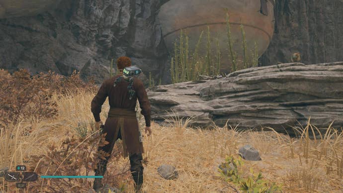 Cal approaches a plant on Koboh in Jedi: Survivor.